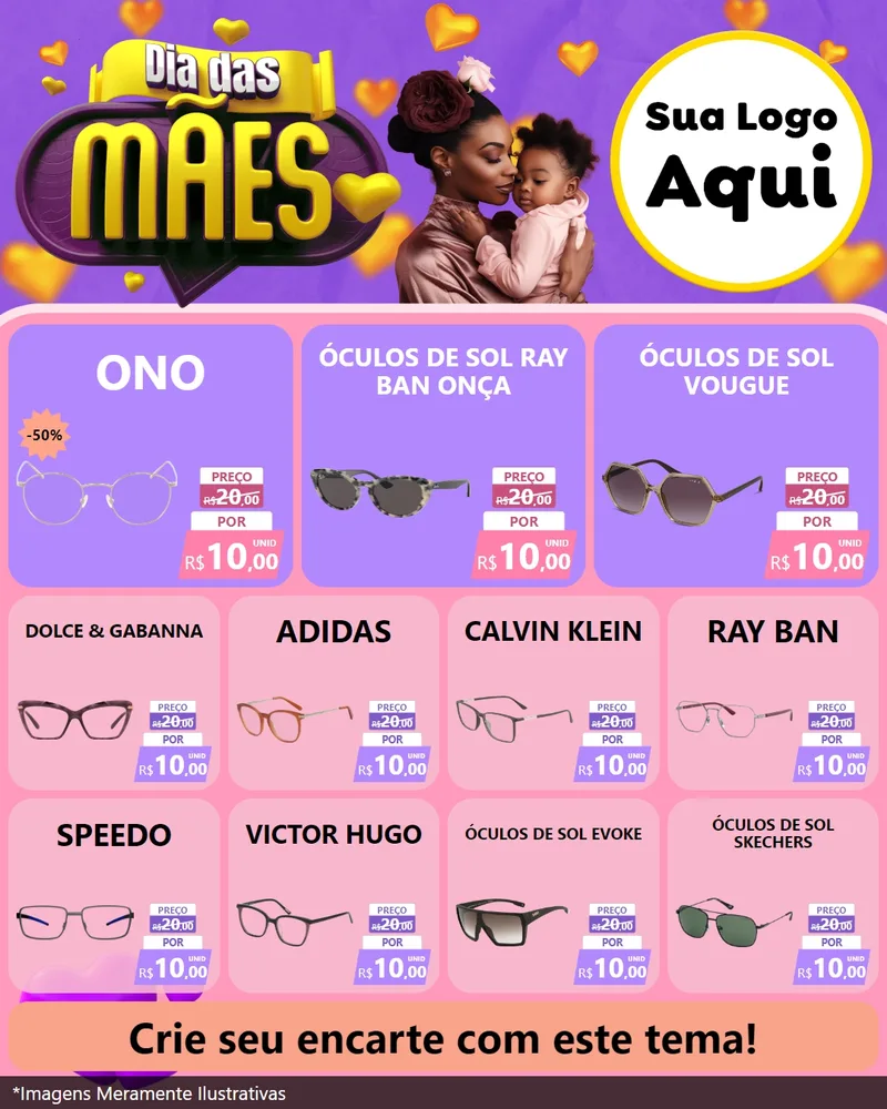 Modelo de Rede Social para Feed Instagram com o tema Dia das Mães para Óticas
