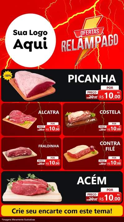 Modelo de TV para TV Vertical com o tema Ofertas Relâmpago para Açougue