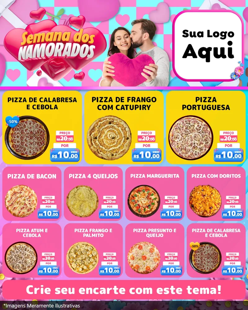 Modelo de Rede Social para Feed Instagram com o tema Semana dos Namorados para Pizzaria