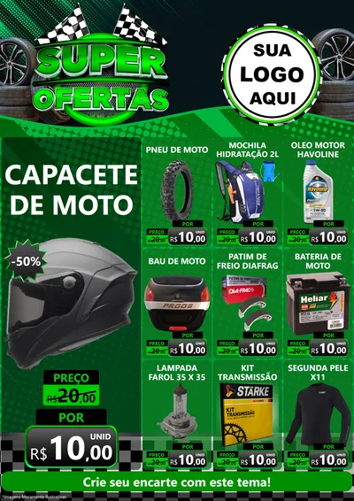 Modelo de Encarte para Encarte A4 Vertical com o tema Super Ofertas - Motopeças para Moto peças