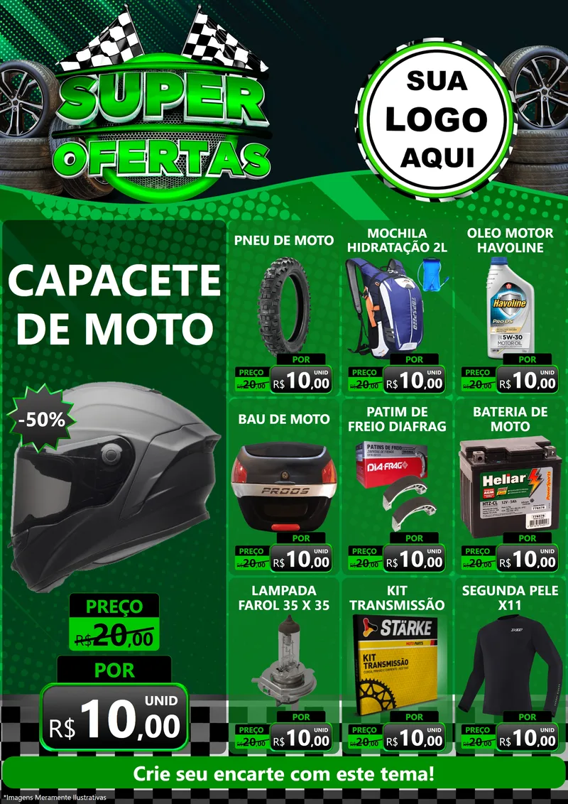 Modelo de Encarte para Encarte A4 Vertical com o tema Super Ofertas - Motopeças para Moto peças