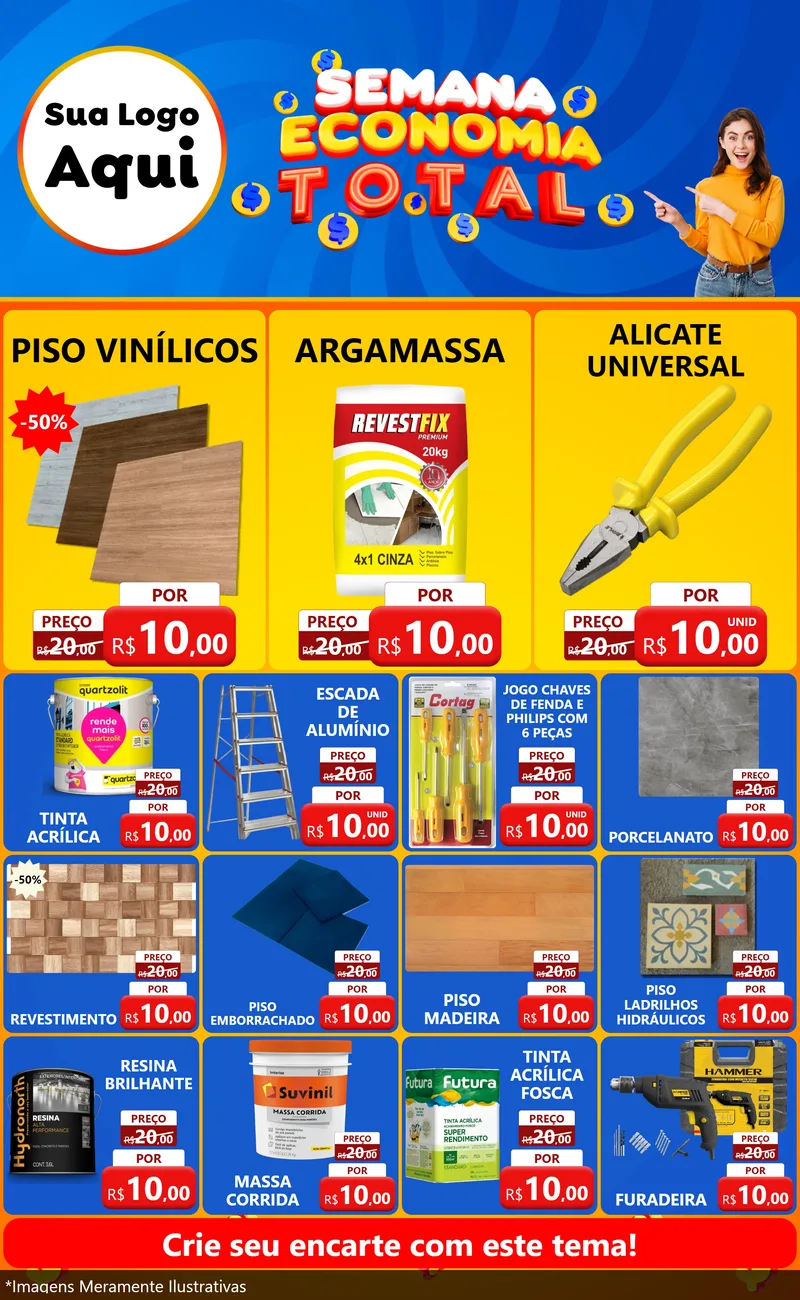 Modelo de Encarte para Encarte Grande com o tema Semana Economia Total para Material para Construção