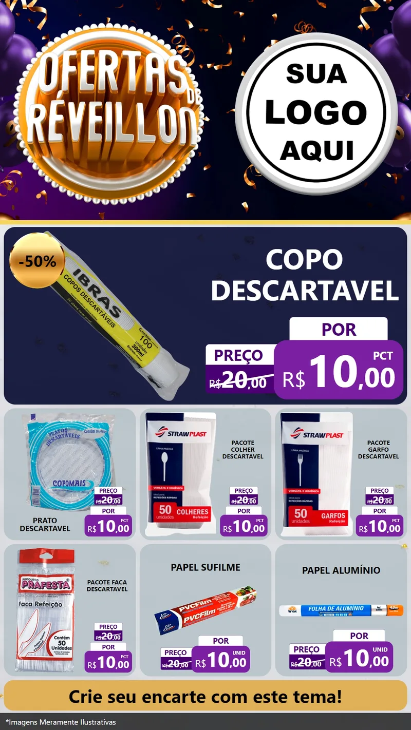 Modelo de Rede Social para Stories com o tema Ofertas de Réveillon para Embalagens
