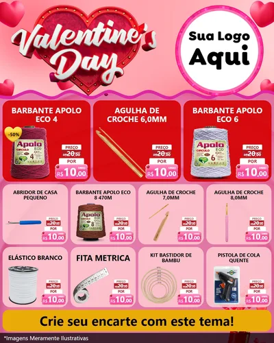 Modelo de Rede Social para Feed Instagram com o tema Valentine's Day para Armarinho e Aviamentos