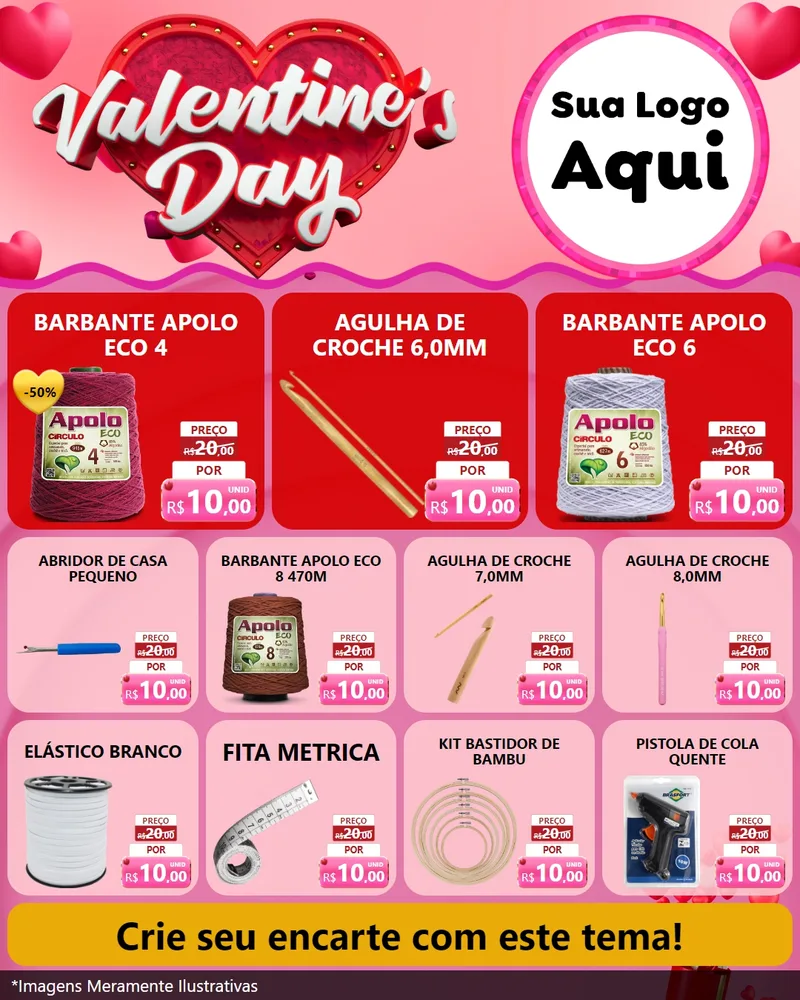 Modelo de Rede Social para Feed Instagram com o tema Valentine's Day para Armarinho e Aviamentos