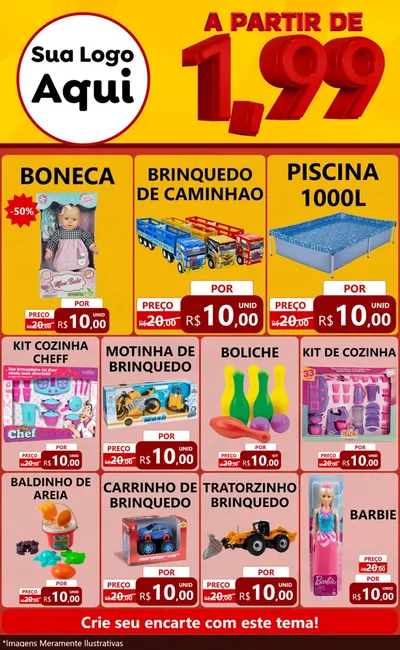 Modelo de Encarte para Encarte Grande com o tema A Partir de Um e Noventa e Nove - 1,99 para Brinquedos