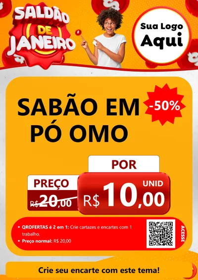 Modelo de Cartaz para Cartaz A4 Vertical com o tema Saldão de Janeiro para Produtos de Limpeza