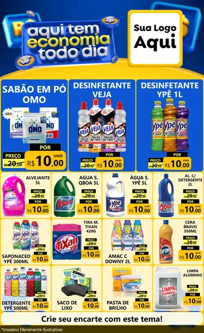 Modelo de Encarte para Encarte Grande com o tema Aqui Tem Economia Todo Dia para Produtos de Limpeza
