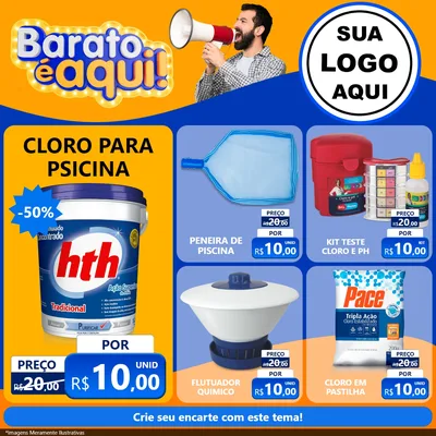 Modelo de Rede Social para Feed Facebook com o tema Barato é aqui para Produtos para Piscina