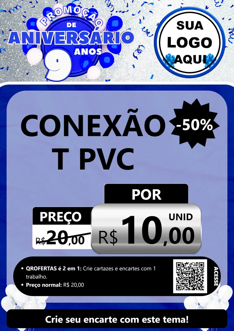 Modelo de Cartaz para Cartaz A4 Vertical com o tema Promoção de Aniversário - 9 Anos para Tubos e conexões