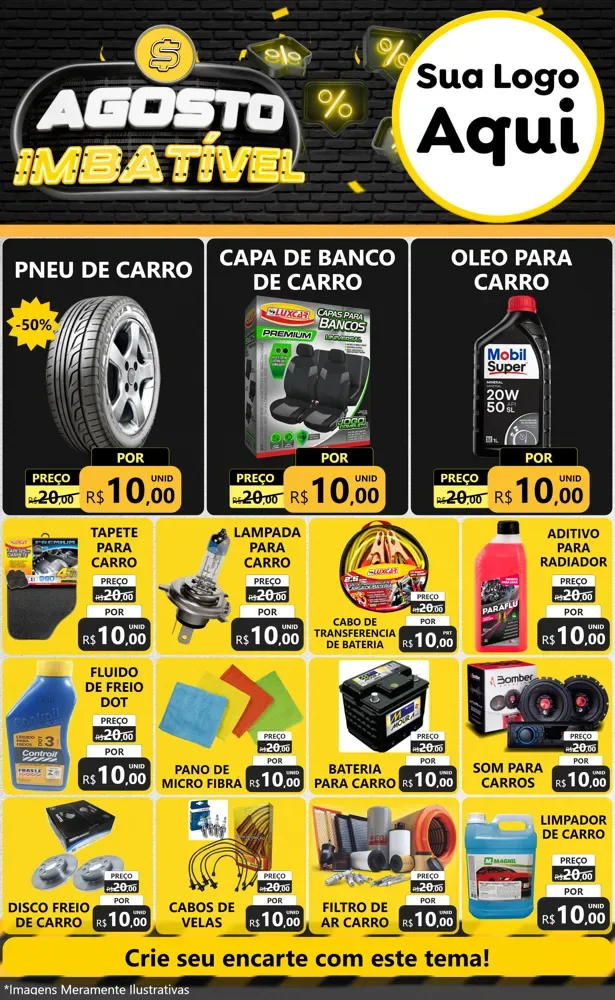 Modelo de Encarte para Encarte Grande com o tema Agosto Imbatível para Auto peças