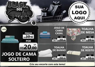 Modelo de Encarte para Encarte A4 Horizontal com o tema Black dos Sonhos para Cama, Mesa e Banho