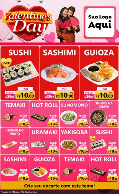 Modelo de Encarte para Encarte Grande com o tema Valentine's Day para Comida japonesa