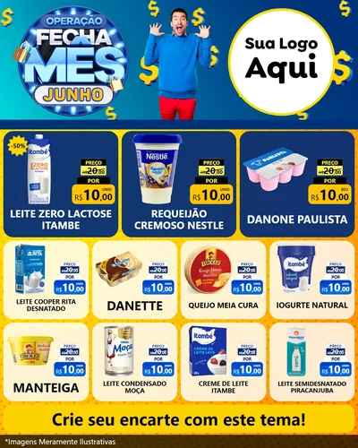 Modelo de Rede Social para Feed Instagram com o tema Operação Fecha Mês, Junho para Frios e Laticínios