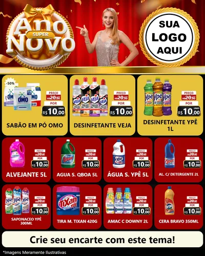 Modelo de Rede Social para Feed Instagram com o tema Super Ano Novo para Produtos de Limpeza