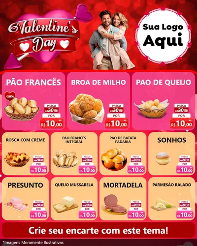 Modelo de Rede Social para Feed Instagram com o tema Valentine's Day para Padaria