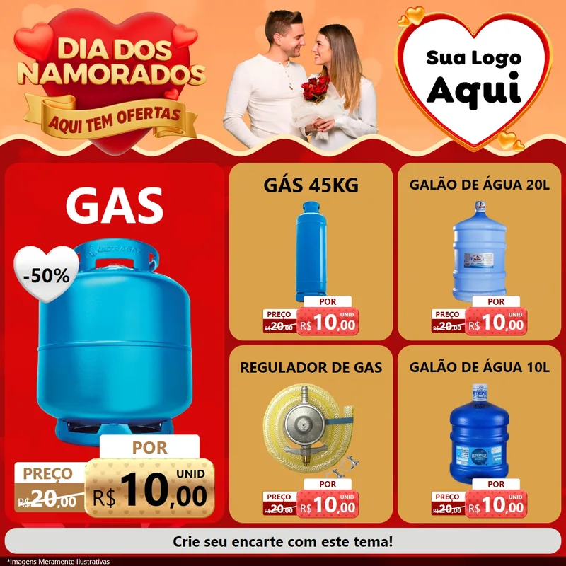Modelo de Rede Social para Feed Facebook com o tema Dia dos Namorados - Aqui Tem Ofertas para Água e gás