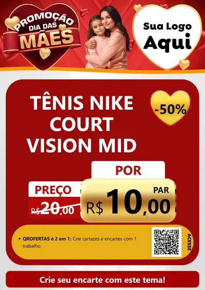 Modelo de Cartaz para Cartaz A4 Vertical com o tema Promoção Dia das Mães para Calçados
