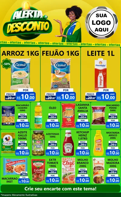 Modelo de Encarte para Encarte Grande com o tema Alerta de Desconto para Supermercado
