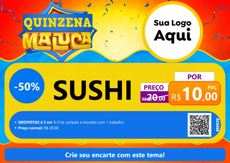Modelo de Cartaz para Cartaz A4 Horizontal com o tema Quinzena Maluca para Comida japonesa
