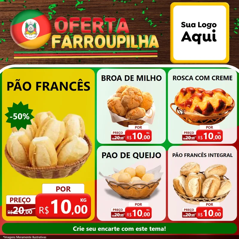 Modelo de Rede Social para Feed Facebook com o tema Oferta Farroupilha para Padaria