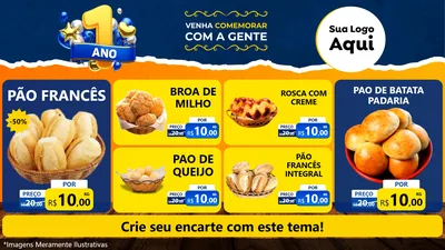 Modelo de TV para TV Horizontal com o tema Um Ano de Aniversário para Padaria