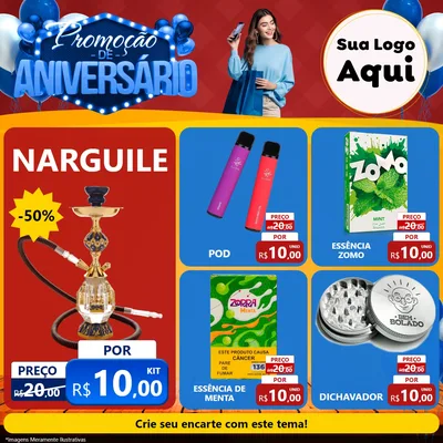 Modelo de Rede Social para Feed Facebook com o tema Promoção de Aniversário para Tabacaria