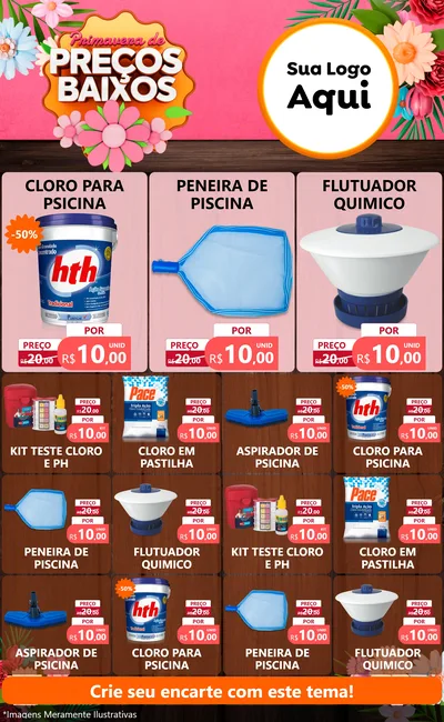Modelo de Encarte para Encarte Grande com o tema Primavera de Preços Baixos para Produtos para Piscina
