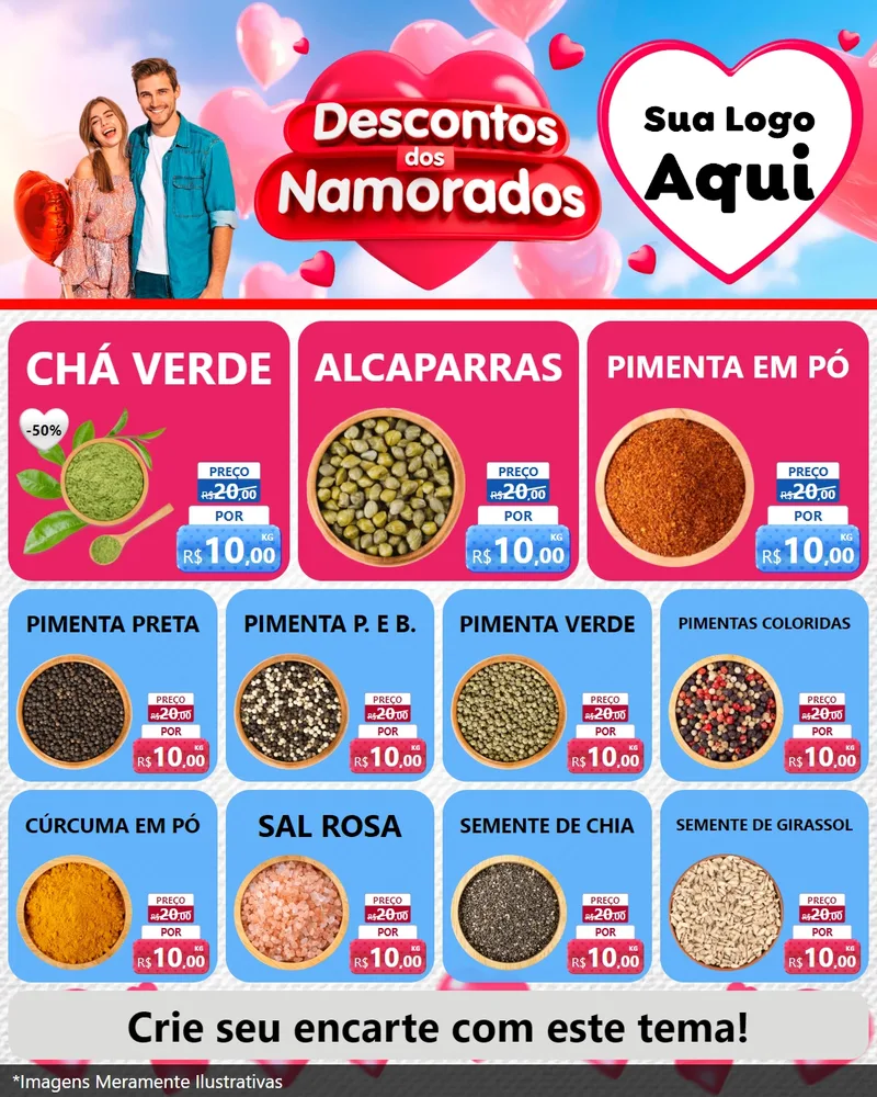 Modelo de Rede Social para Feed Instagram com o tema Descontos dos Namorados para Produtos Naturais