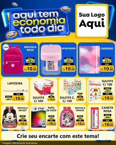 Modelo de Rede Social para Feed Instagram com o tema Aqui Tem Economia Todo Dia para Papelaria