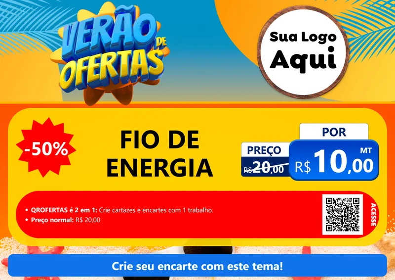 Modelo de Cartaz para Cartaz A4 Horizontal com o tema Verão de Ofertas para Materiais Elétricos