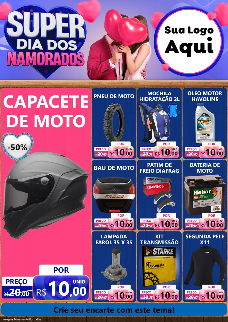 Modelo de Encarte para Encarte A4 Vertical com o tema Super Dia dos Namorados para Moto peças