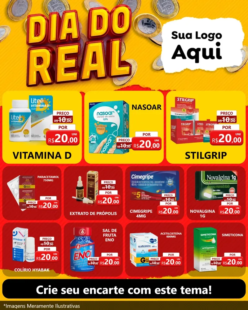 Modelo de Rede Social para Feed Instagram com o tema Dia Do Real para Farmácia