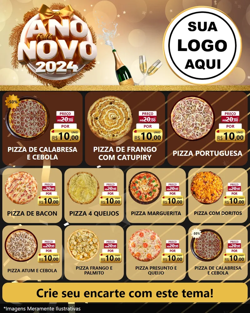 Modelo de Rede Social para Feed Instagram com o tema Feliz Ano Novo 2027 para Pizzaria