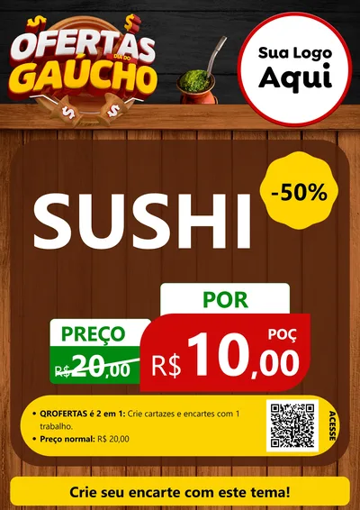 Modelo de Cartaz para Cartaz A4 Vertical com o tema Ofertas Dia do Gaúcho para Comida japonesa