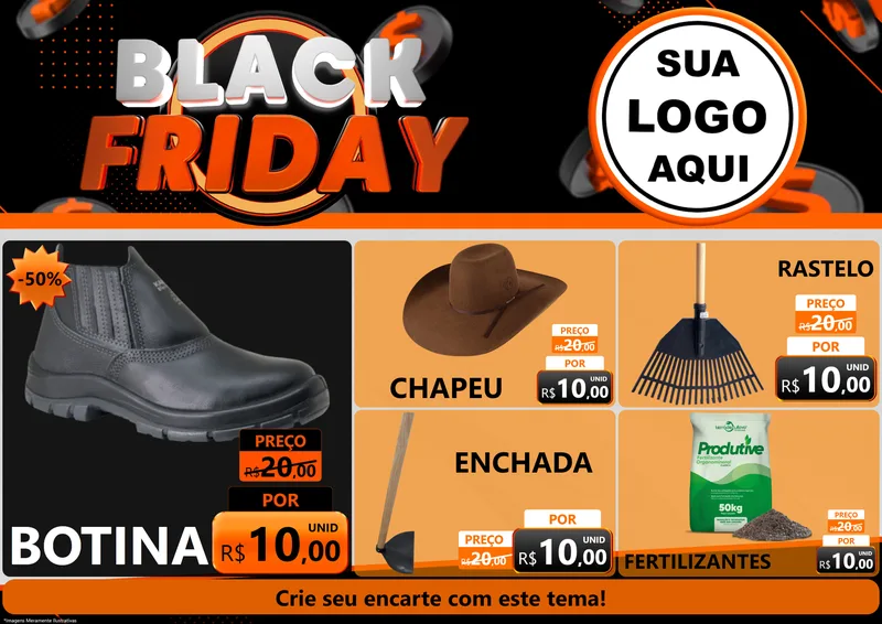 Modelo de Encarte para Encarte A4 Horizontal com o tema Black Friday para Agropecuária