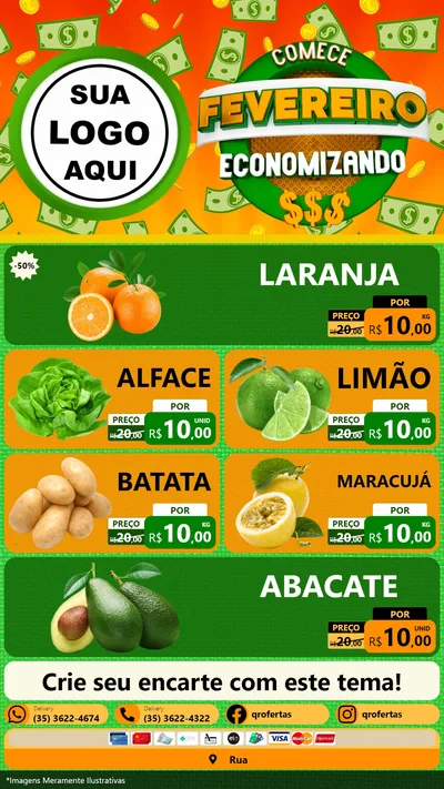 Modelo de TV para TV Vertical com o tema Comece Fevereiro Economizando para Hortifrúti