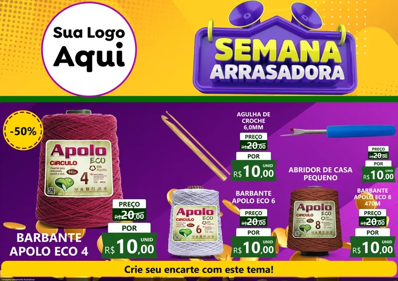 Modelo de Encarte para Encarte A4 Horizontal com o tema Semana Arrasadora para Armarinho e Aviamentos