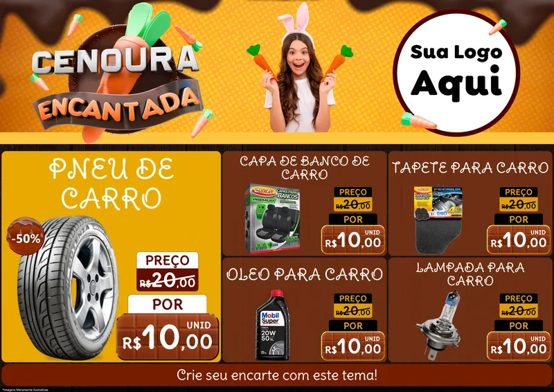 Modelo de Encarte para Encarte A4 Horizontal com o tema Cenoura Encantada - Páscoa para Auto peças