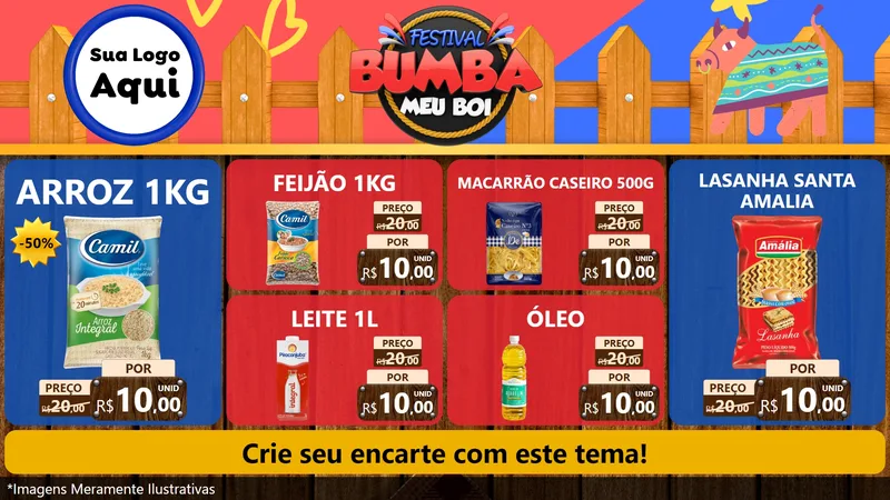 Modelo de TV para TV Horizontal com o tema Festival Bumba Meu Boi para Supermercado