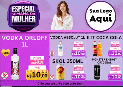 Modelo de Encarte para Encarte A4 Horizontal com o tema Especial Semana da Mulher para Distribuidora de bebidas