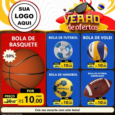 Modelo de Rede Social para Feed Facebook com o tema Super Verão de Ofertas para Artigos Esportivos
