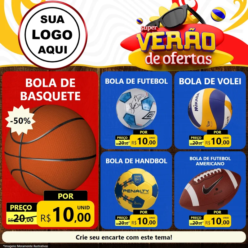Modelo de Rede Social para Feed Facebook com o tema Super Verão de Ofertas para Artigos Esportivos