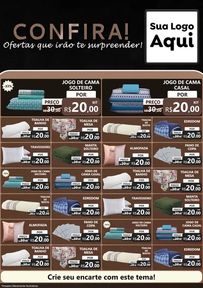 Modelo de Encarte para Encarte A4 Vertical com o tema Confira! Ofertas que irão te surpreender! para Cama, Mesa e Banho