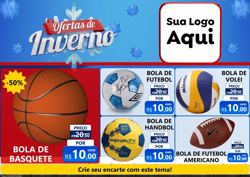 Modelo de Encarte para Encarte A4 Horizontal com o tema Ofertas de Inverno para Artigos Esportivos