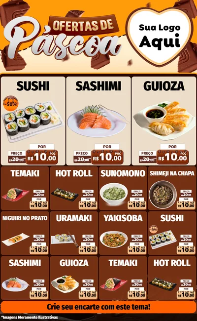Modelo de Encarte para Encarte Grande com o tema Ofertas de Páscoa para Comida japonesa