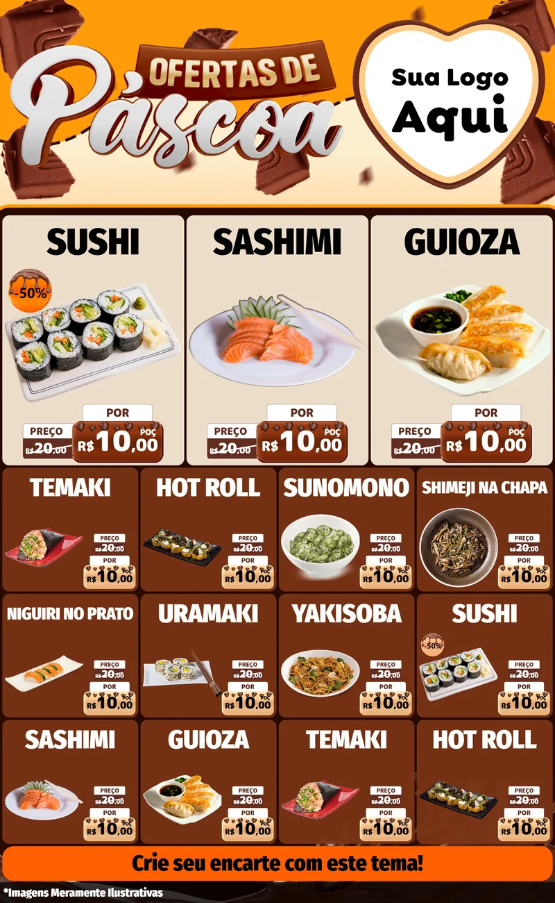 Modelo de Encarte para Encarte Grande com o tema Ofertas de Páscoa para Comida japonesa