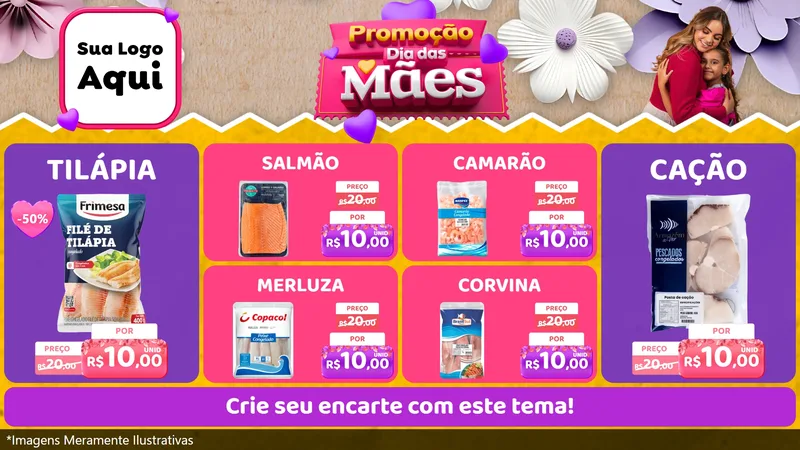 Modelo de TV para TV Horizontal com o tema Promoção Dia das Mães para Peixaria