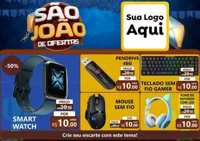 Modelo de Encarte para Encarte A4 Horizontal com o tema São João Ofertas Imbatíveis! - Junina para Informática