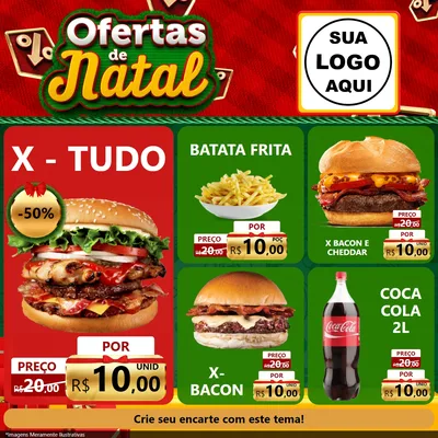 Modelo de Rede Social para Feed Facebook com o tema Ofertas de Natal para Hamburgueria